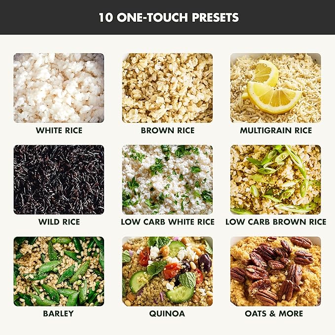 GreenPan Carb Reducing Electric Rice Cooker 4 Cups Uncooked/8 Cooked Rice 10 Presets LED Display Healthier Meals Delay Timer PFAS-Free Ceramic Nonstick Removable Bowl Cool Touch Steam Graphit