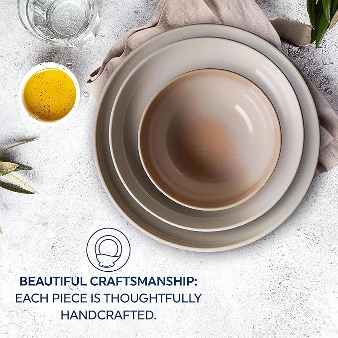 Corelle Stoneware Dinnerware Set Handmade Reactive &amp Solid Glazed Ceramic Plates and Bowls Modern Rustic Style Round Dishes Service for 4 Oatmeal 12 PIECE SET