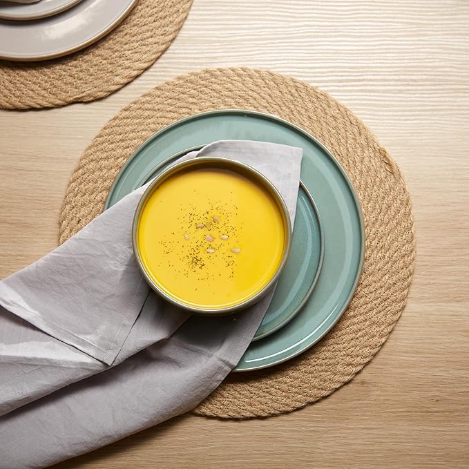Dinnerware Set 12 Piece by Vase and Vessel Ceramic 10.5” Dinner Plates 8.2” Salad Plates and 25 oz Soup Bowls Stoneware Microwave and Dishwasher Safe 12 Piece Set Beige Somerset Collection