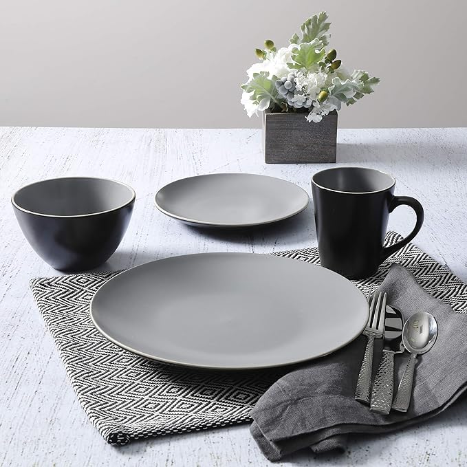 Gibson Elite Soho Lounge Matte Dinnerware Set Service for 4 (16pcs) Two-Tone Grey