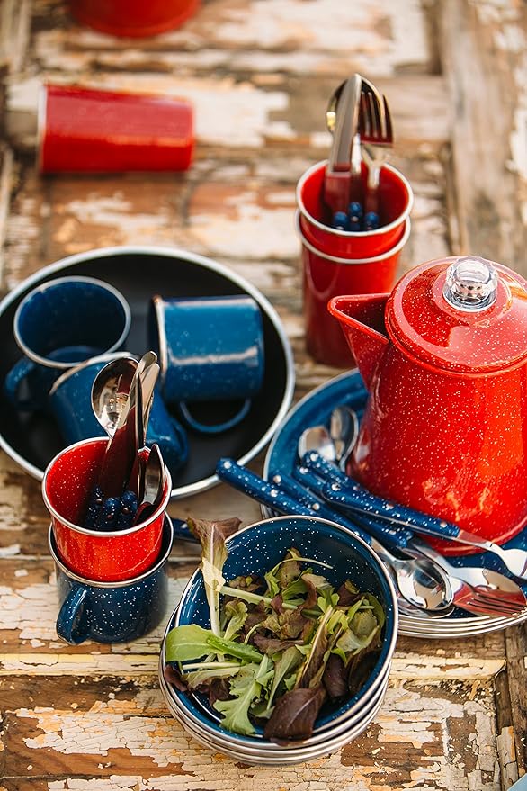 GSI Outdoors Percolator Coffee Pot | Enamelware Campfire Coffee Boiler Kettle for Outdoor Camping Cookware Cabin RV Kitchen Hunting &amp Backpacking
