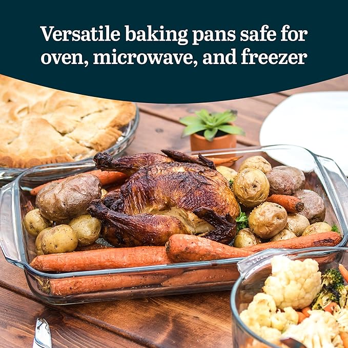 Libbey Baker's Basics 3-Piece Rectangular Glass Casserole Baking Dish Set Clear 2 Qt 2.7 Qt 3.4 Qt Transparent Stackable Dishwasher Safe