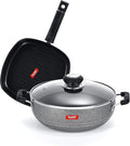 SUMEET Aluminium NonStick Argento Cookware Set (Silver Kadhai with Glass Lid -2Ltr - 22 Cm Grill Pan-22cm Dia)