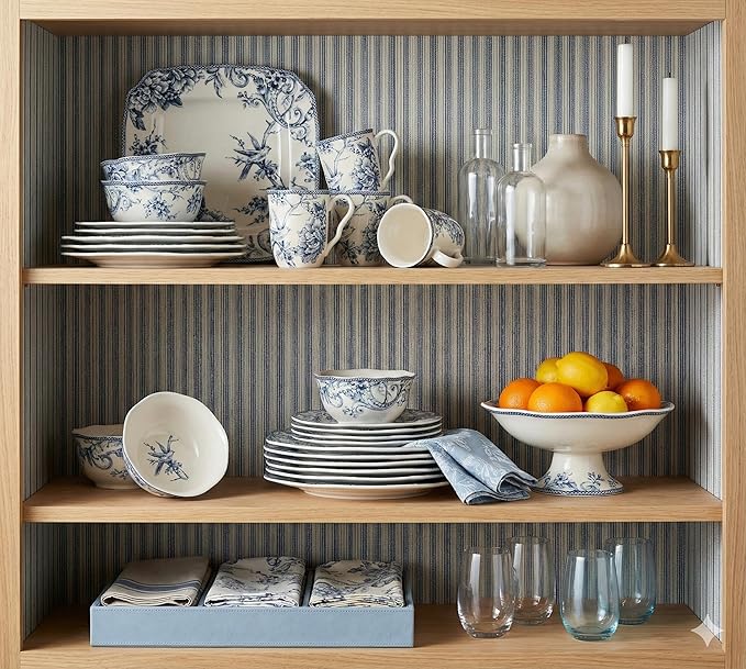 222 Fifth Adelaide 16-Piece Floral Porcelain Dinnerware Set | Microwave and Dishwasher Safe Dining Set for 4 | Stackable and Chip-Resistant Plates Bowls and Cups | Gift for Housewarming and Wedding