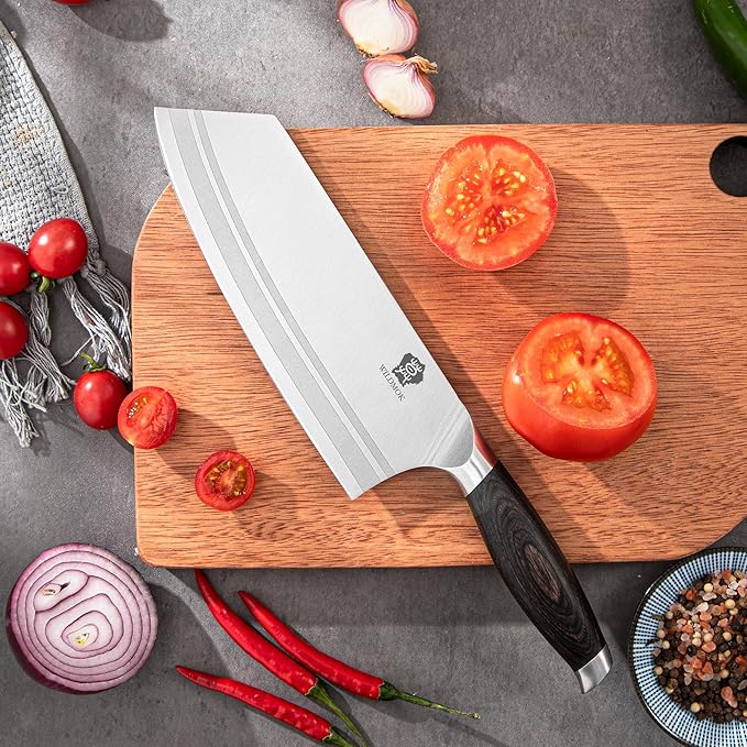 WILDMOK Meat Cleaver Knife 7.8 Inch Ultra Sharp Chinese Chef's Knives - Kitchen Chopping Knife German Steel &amp Ergonomic Handle for Meat Cutting Vegetable Slicing