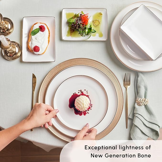 Karaca Santo Gold New Bone 18-Piece Dinner Set for 6 People - 18-Piece Crockery Set with Plates and Bowls Set New Generation Bone China Round Dinnerware Set &amp White Gold Dinner Set