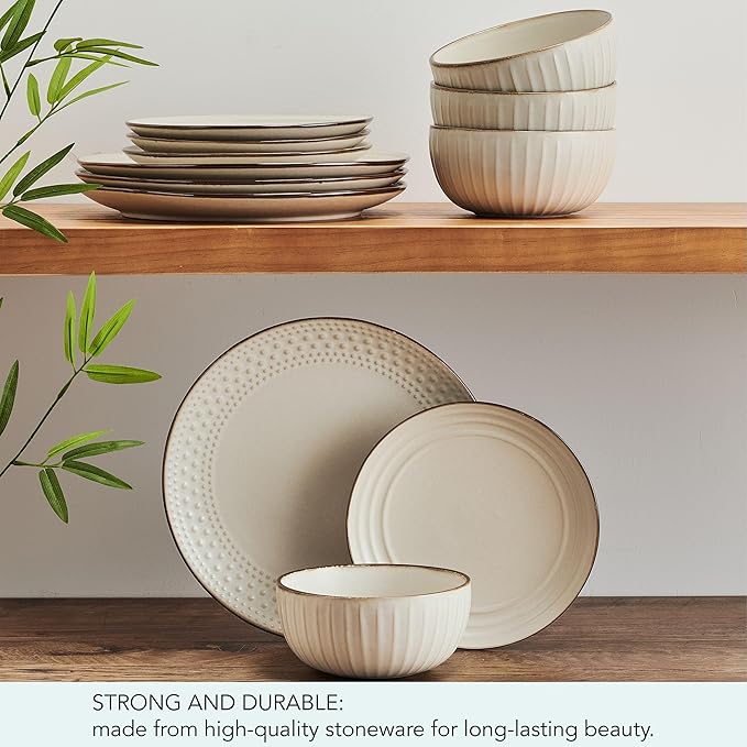 Pfaltzgraff Janelle 12 Piece Dinnerware Set Service for 4 Cream