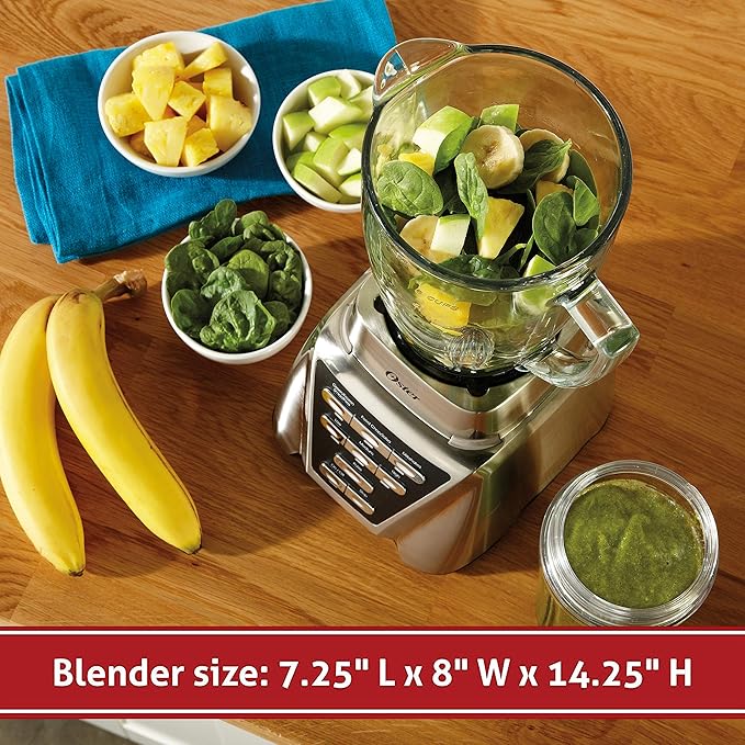 Oster Pro 1200 Smoothie Blender with Glass Jar &amp 24oz To-Go Cup Countertop Kitchen Blender with 7 Speeds 1200W Power Brushed Nickel