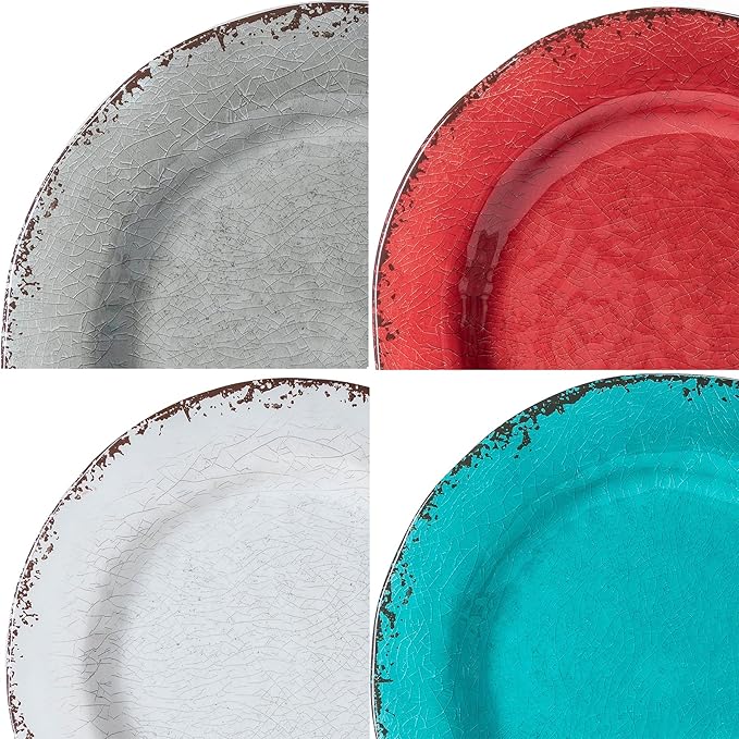 LEHAHA BPA Free Rustic Melamine Plate and Bowl Dinnerware Set Perfect for Indoor Outdoor Dining Party Camping 12 Piece Unbreakable Dinnerware Set Service for 4