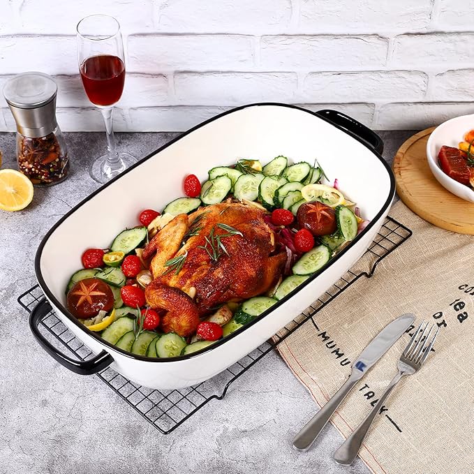 4.5 Quart Ceramic Baking DishServing Bakeware for CasseroleLasagnaGratinBroilingRoastingand Baking.Large Deep 14x10x3.11 inches PanSafe for Oven Microwave Refrigerator Disinfection Cabinet and