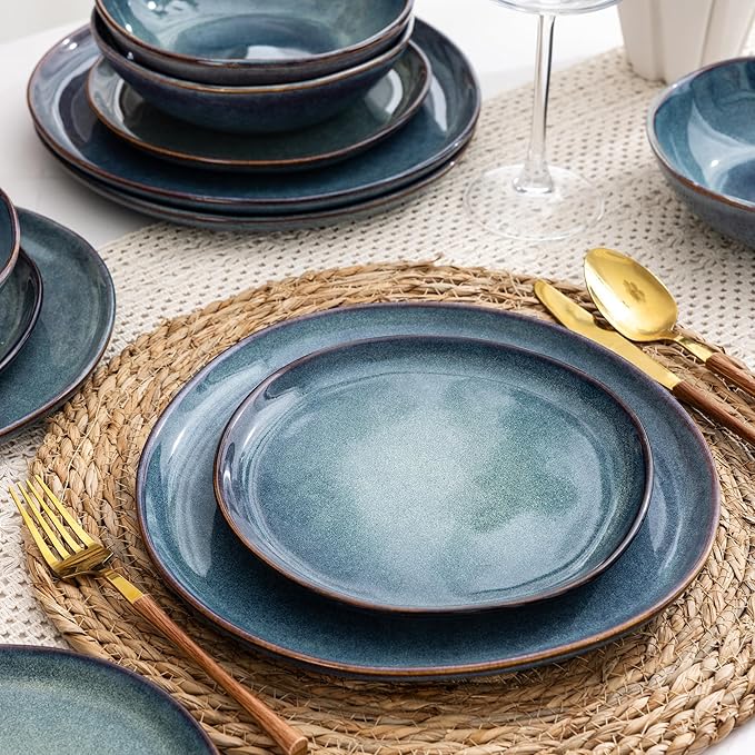 AmorArc Ceramic Dinnerware SetsHandmade Reactive Glaze Stoneware Plates and Bowls SetsHighly Scratch Resistant | Dishwasher &amp Microwave Safe Dishes SetService for 8 (24pc)