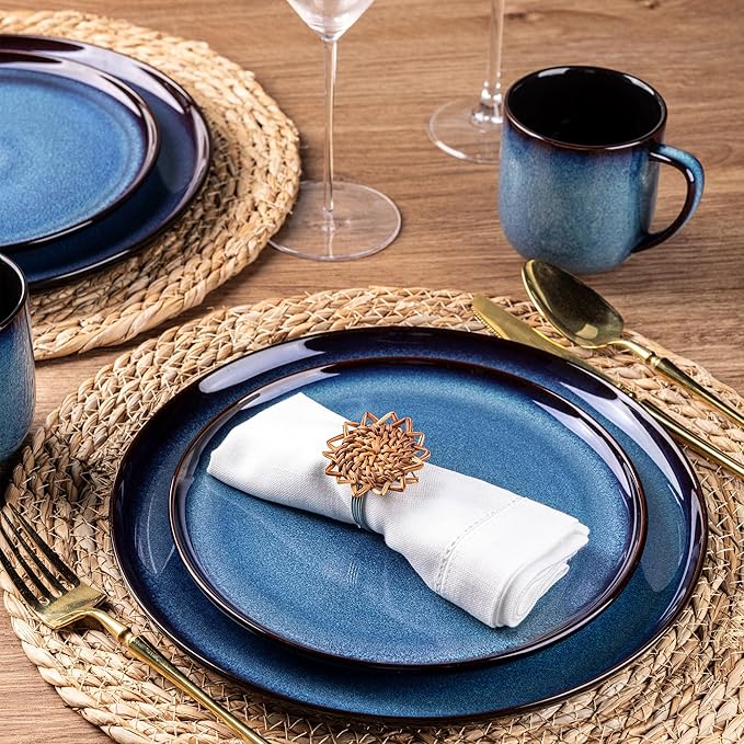 LERATIO Ceramic Dinnerware Sets for 412 Pieces Poreclain Plates and Bowls SetsScratch Resistant DishesDishwasher &amp Microwave SafeOven Safe Dishes SetService for 4 - Blue