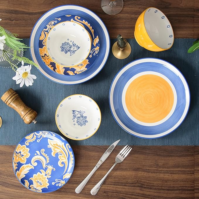 Wisenvoy Plates and Bowls Sets Ceramic Dinnerware Sets Plate Set Porcelain Dishes Set for 4 Dinner Plates