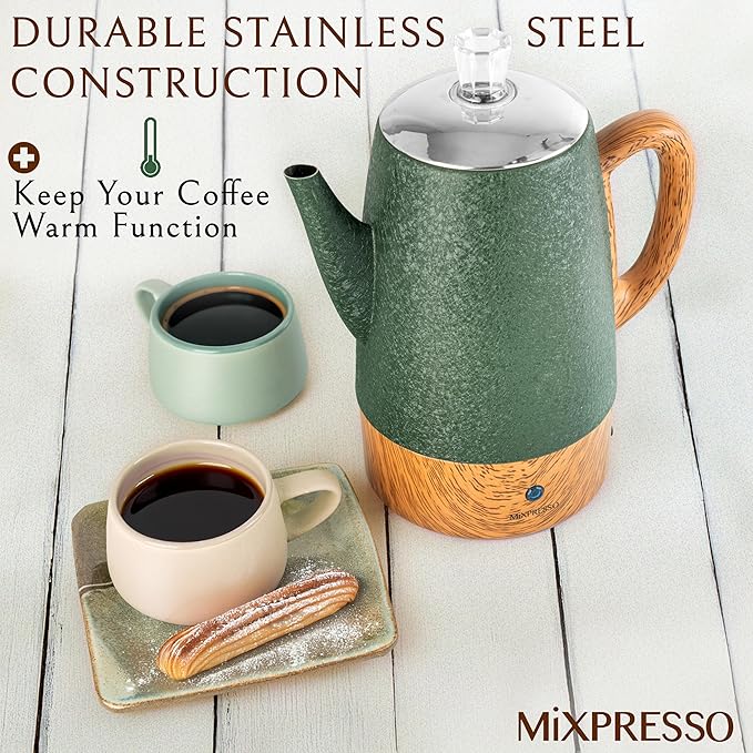 Mixpresso 10 Cup Percolator Coffee Pot Electric Stainless Steel Coffee Percolator Electric With Keep Warm Function Classic Perculator Pot With Removable Basket for Home or Office - Shiny Green