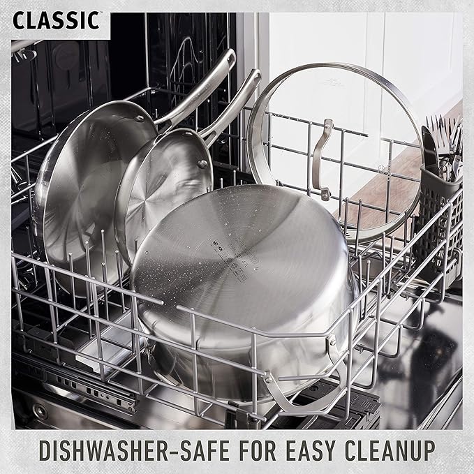 Calphalon Classic Stainless Steel Cookware Set 10-Piece Impact-Bonded Aluminum Base Stay-Cool Handles Oven Safe 450F Silver
