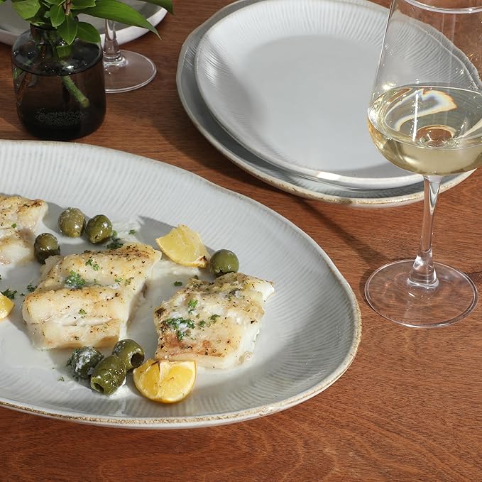 Gibson Elite Sandy Pines 3 Piece Oval Platter Set 15.7” 13.75” &amp 12” Stoneware Serving Platters Reactive Glaze Finish Taupe Microwave &amp Dishwasher Safe