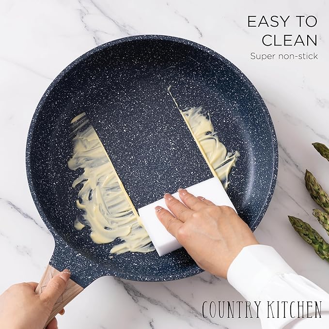 Country Kitchen Non-Stick Cast Aluminum Cookware Set - Durable Kitchen Cookware for Everyday Cooking Navy 11 Pc.