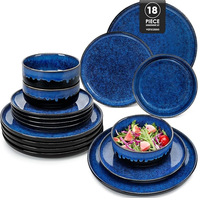 vancasso Starry 18 Pieces Dinnerware Sets for 6 Bundles 9 Inches Stern Ceramic Pie Pan for Baking