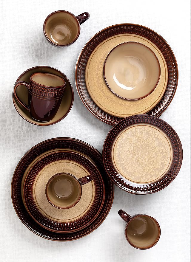 Lorren Home Trends 16 Piece Stoneware Set-Mojave Brown