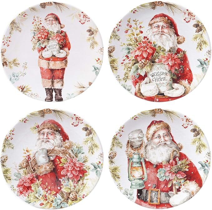 Christmas Story 16pc Dinnerware Set – Service for 4 with Santa Plates Bowls &amp Mugs – Vintage Holiday Ceramic Set Featuring Festive Art Red Accents &amp Seasonal Charm