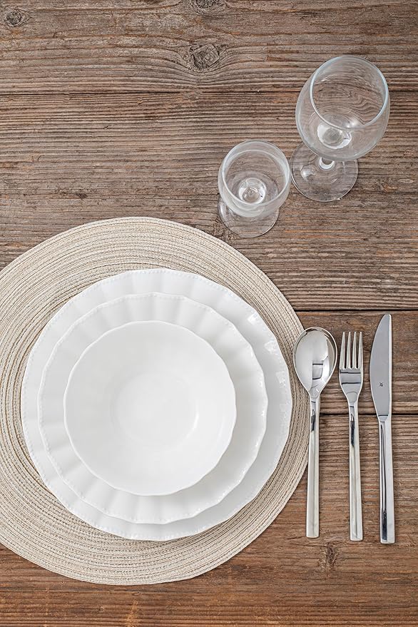 HOMBENE Plates and Bowls Sets 12 Piece Dinnerware Sets Bone China Porcelain Dinner Set with Cereal Bowls Ceramic Soup Bowls for Pasta Salad Gift Idea Wavy Pattern