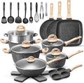 VOTTGO 31 Pcs Pots and Pans Set Non Stick Black Granite Induction Cookware Set Non Toxic Healthy RV Kitchen Cooking Set with Silicone Tools and Pot Protectors PFOA PFOS PFAS Free