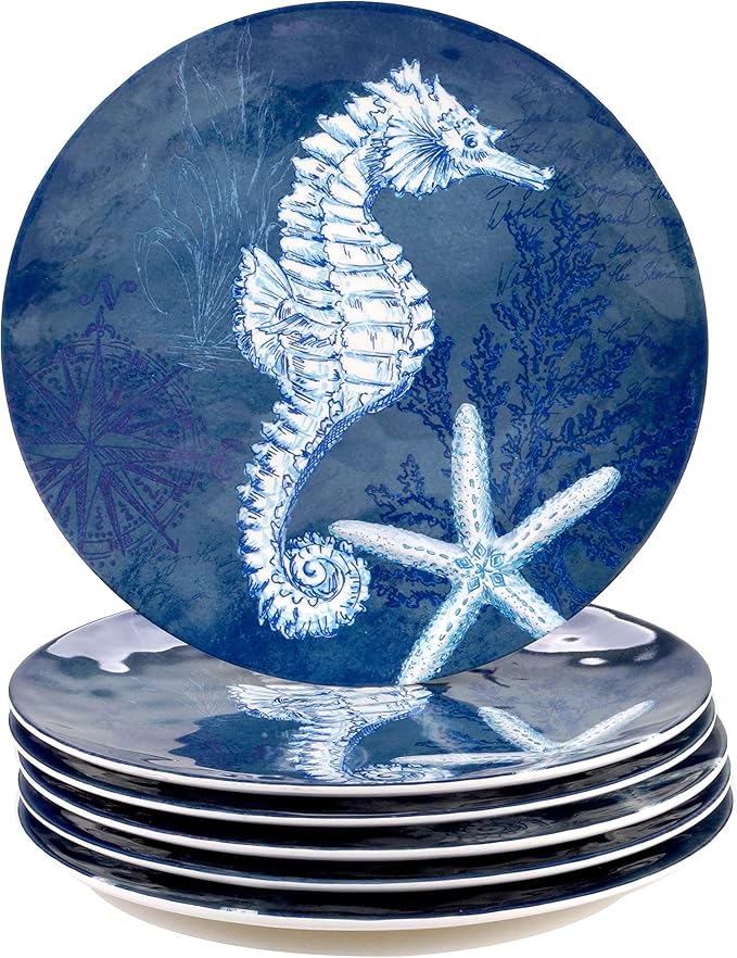 Misc Oceanic 12-Piece Dinnerware Set (Service for 4) Blue White Animal 12 Piece Dishwasher Safe