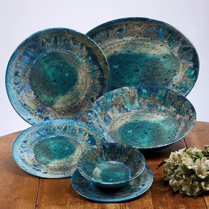Misc 12-Piece Dinnerware Set Blue Textured Casual Modern Contemporary Round 12 Piece Dishwasher Safe