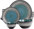 Elama Blue Sage 16 Piece Double Bowl Stoneware Dinnerware Set in Blue