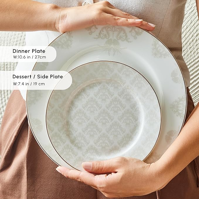 Karaca Siena Dinner Sets for 12 People 56-Piece Luxury Dinner Sets with Gold Trim Dinner Plates Pasta BowlsSalad/Cereal/Soup BowlsSide PlatesServing PlattersWhite Porcelain Dinnerware Sets