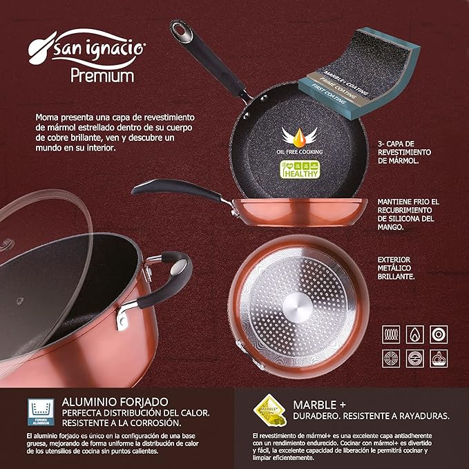 Kitchen Battery 5 Pieces SAN IGNACIO Stainless Steel with Set Moma Pans (20/24/28 cm) in Forged Aluminum Suitable for Induction