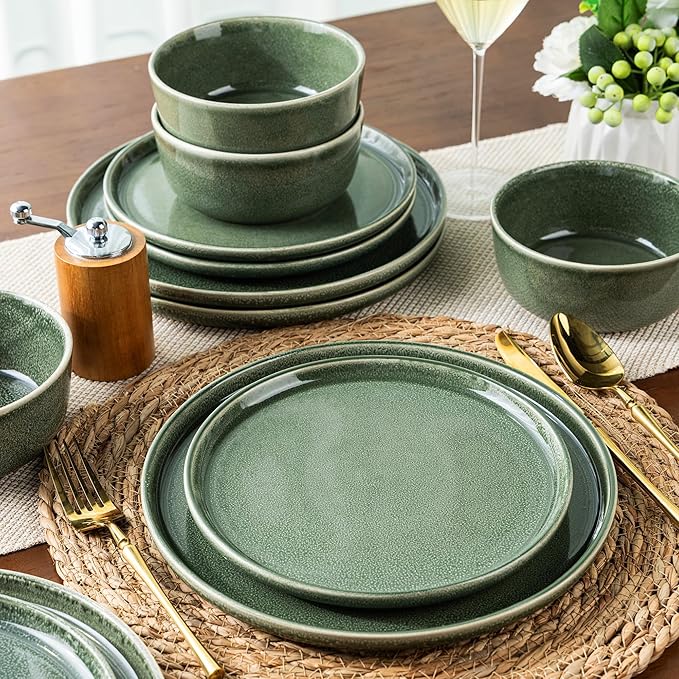 AmorArc Stoneware Dinnerware SetsRound Reactive Glaze Ceramic Plates and Bowls SetsHighly Scrath Resistant | Dishwasher &amp Microwave SafeService for 8 Dishes Set (24pc)
