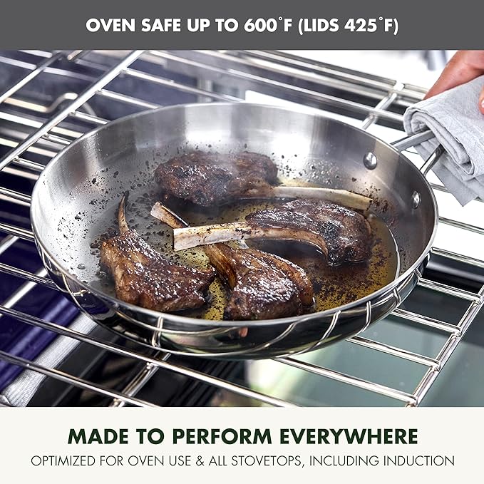 GreenPan Valencia Pro Tri-Ply Stainless Steel 10 Piece Cookware Set Induction Ready Pots &amp Pans Mirror Finish Dishwasher &amp Oven/Broiler Safe to 600F Compatible with All Cooktops
