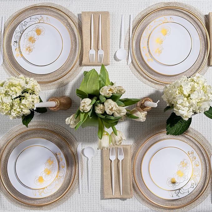 Nicole Fantini's Elegant Orchard Collection Party Dinner Sets: Economical Stylish Navy White &amp Gold Party Serving for 50 Person: Pieces