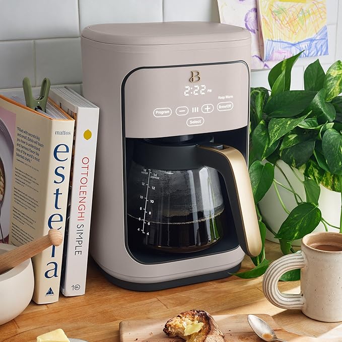B - Coffee Maker 14-Cup Touch Display Programmable 1200W Stainless Steel Keep Warm 24h Timer (Porcini Taupe)