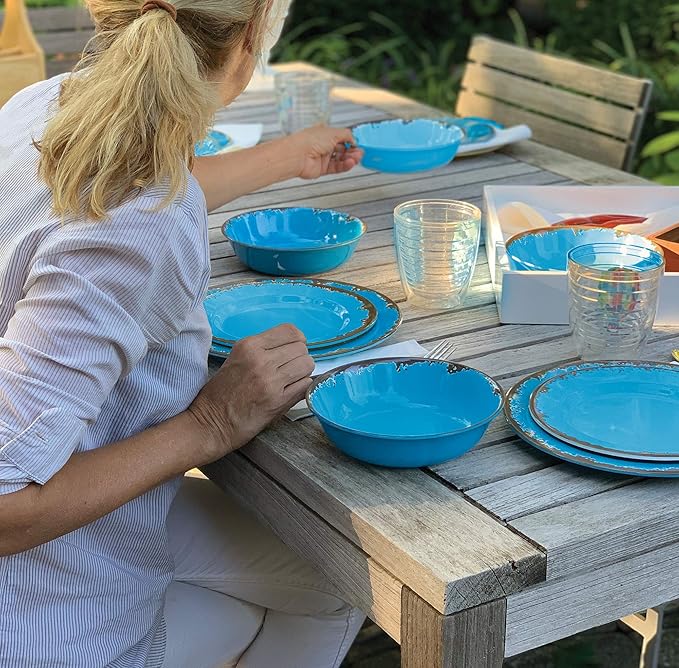 Fox Run Melamine Dinnerware Set Dark Blue 12 Piece