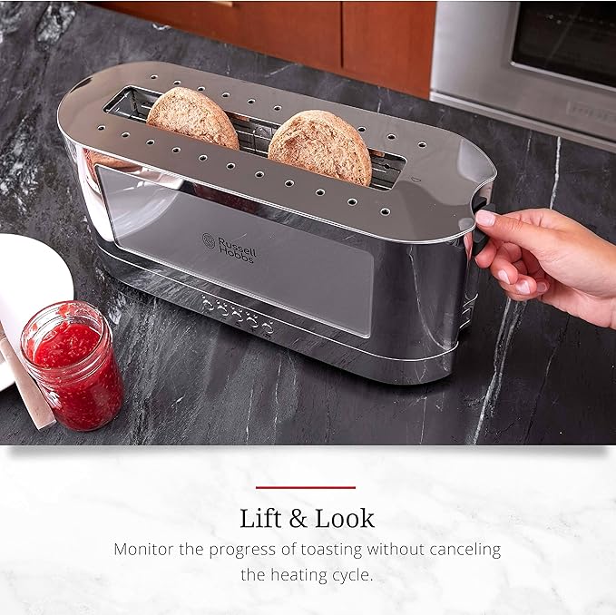Russell Hobbs TRL9300GYR 2-Slice Glass Accent Long Toaster Silver