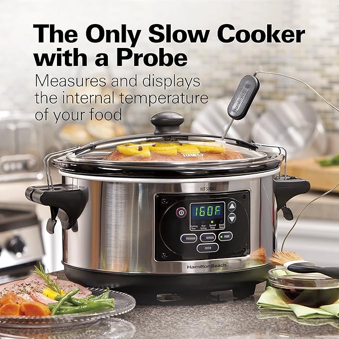 Hamilton Beach Digital Programmable Rice Cooker &amp Food Steamer &amp Portable 6 Quart Set &amp Forget Digital Programmable Slow Cooker Lock Dishwasher Safe Crock &amp Lid Temperature Probe St