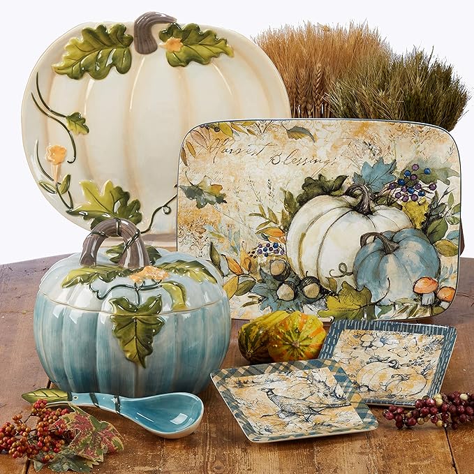 Harvest Gatherings 16-Piece Ceramic Dinnerware Set Service for 4 – Multicolor Fall Plates Bowls &amp Mugs with Pumpkin &amp Pheasant Design – Autumn Tableware for Thanksgiving Cabin &amp Holiday