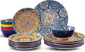 18 Pieces Dinnerware Sets Porcelain Dishes Set for 6 Microwave and Dishwasher Safe Scratch Resistant Bohemian Style Plates and Bowls Set Service for 6