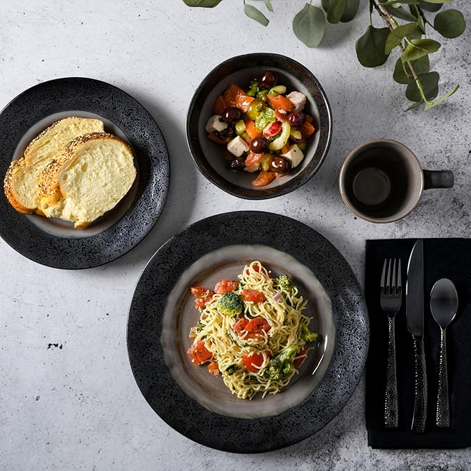 Gibson Dragonstone 16 pc Dinnerware Set Grey Stoneware Gray -