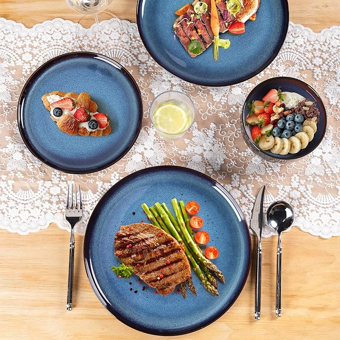 LERATIO Ceramic Dinnerware Sets for 412 Pieces Poreclain Plates and Bowls SetsScratch Resistant DishesDishwasher &amp Microwave SafeOven Safe Dishes SetService for 4 - Blue