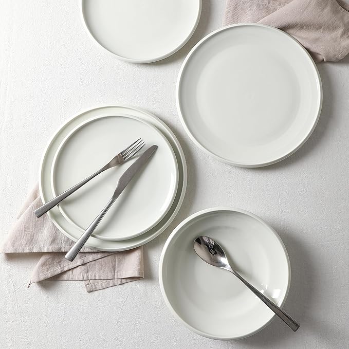 Earth &amp Clay Harmony 12-Piece Dinnerware Stoneware Plates and Bowls Set Includes Dinner and Salad Plates Cereal Bowls Dishwasher and Microwave Safe Dish Set for 4 White
