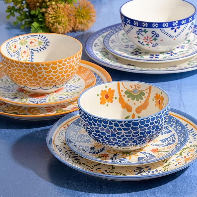 Laurie Gates by Gibson Hand Painted Tierra Mix and Match Dinnerware Set Service for 4 (12pcs) Star