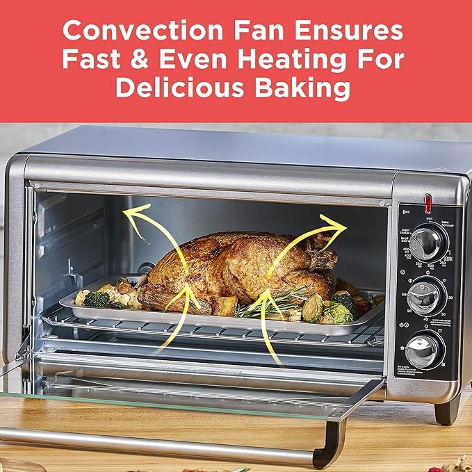 BLACK+DECKER TO3250XSBD 8-Slice Extra Wide Convection Countertop Toaster Oven Includes Bake Pan Broil Rack &amp Toasting Rack Stainless Steel/Black