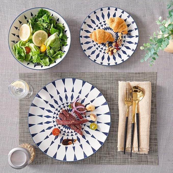 Bestone Ceramic 12-Pieces Dinnerware Sets Ceramic Dish Plates and Bowls Sets Dishes Set for 4 Dinner Salad Dessert Plates and Cereal Bowls Set GiftVintage Blue