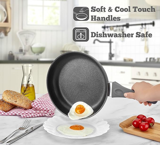 SAFLON Titanium Nonstick 8-Inch and 9.5-Inch Fry Pan Set 4mm Forged Aluminum with PFOA Free Scratch-Resistant Coating from England Dishwasher Safe