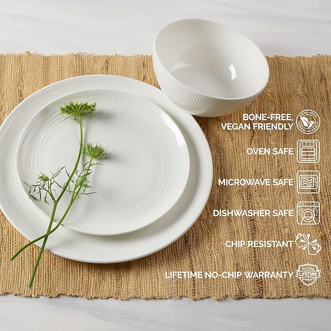 Mikasa Mirabel Vegan Bone China Chip Resistant 12 Piece Dinnerware Set Service for 4