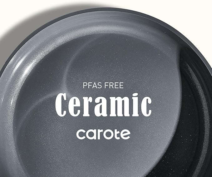 CAROTE Ceramic Cookwar Set Pots and Pan Set Non Stick 18 Piece Cookware Set Kitchen Cooking Set Non Toxic PFAS PTFE Free Blue
