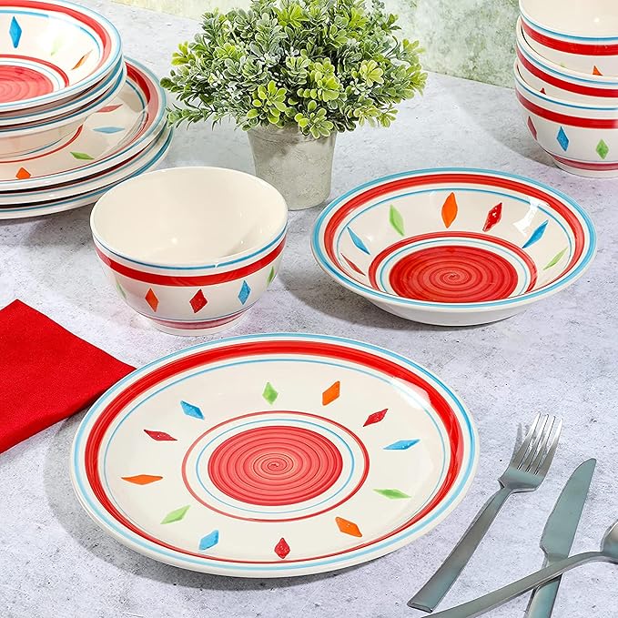 Gibson Home Heidy 12 Piece Durastone Dinnerware Set in Red